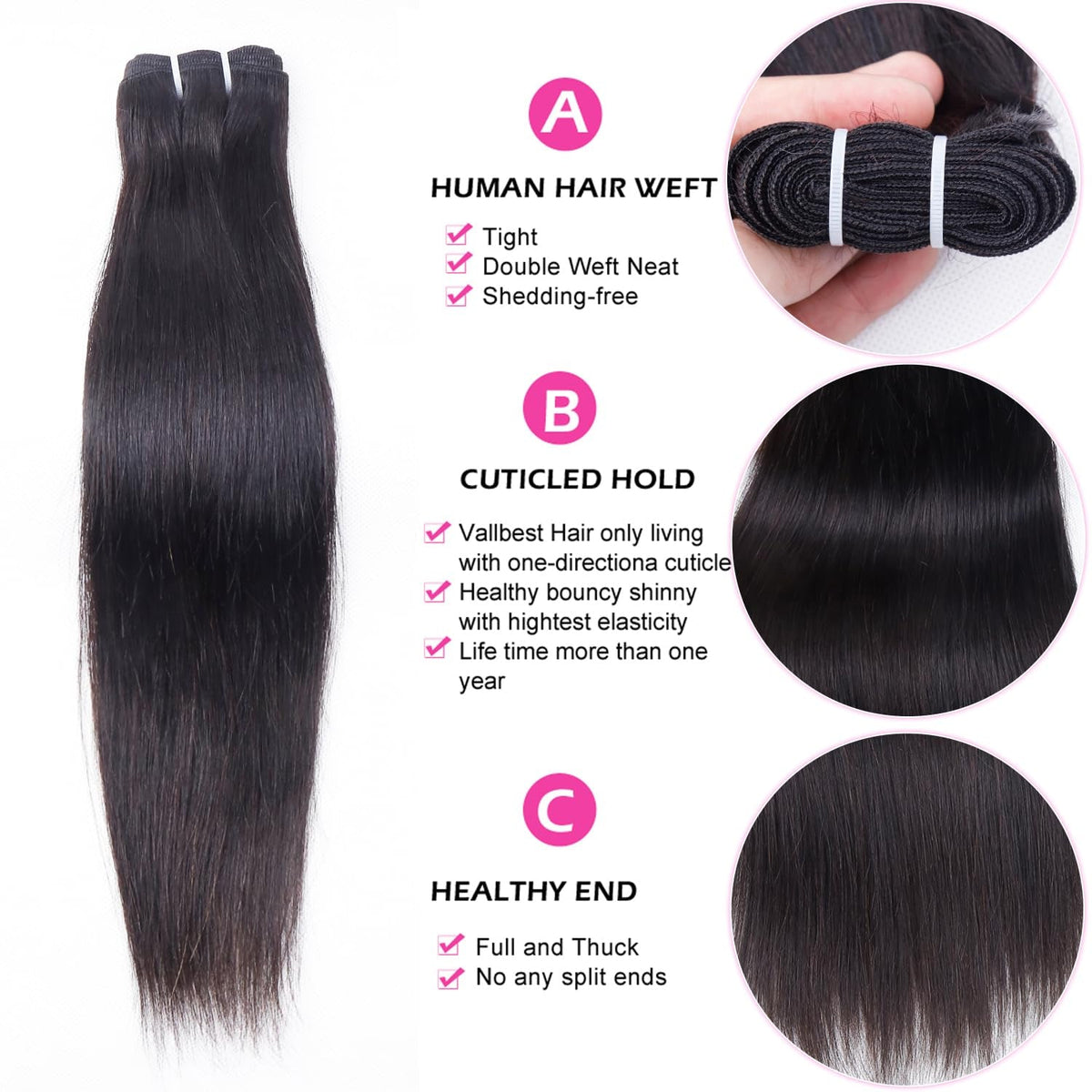 Straight 4 Bundles Human Hair 20 22 24 26 Inch 100% Unpro Cessed Brazilian Virgin Human Hair Bundles Double Weft Weave Bundles Straight Hair 70G/Bundle Hair Natural Color