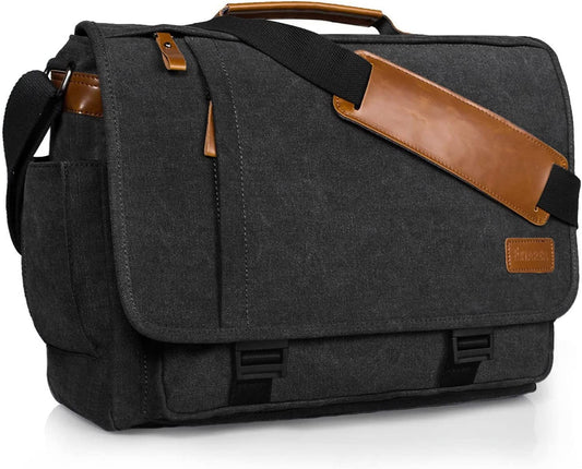 Messenger Bag 17-17.3 Inch, Men'S Computer Bag Water-Resistant Canvas, Teacher Laptop Satchel for Work Office College, Dark Grey