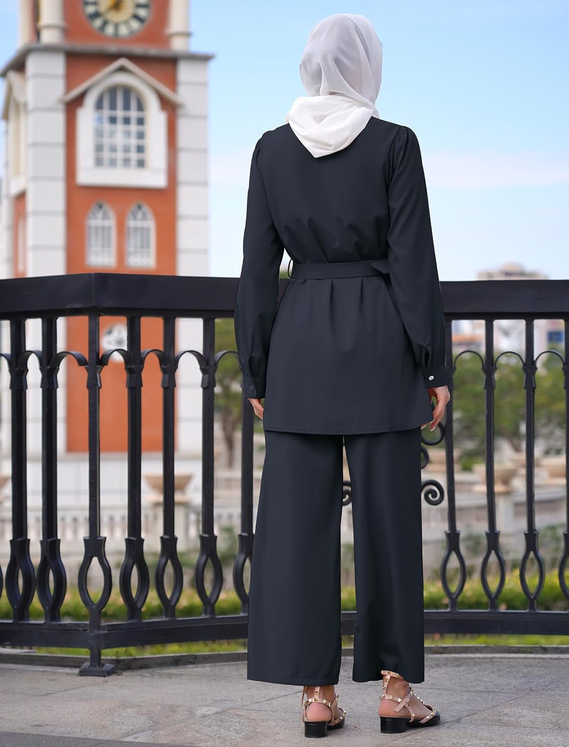 Women'S Muslim Long Sleeve Loose Top Pants 2 Pcs Dubai Islamic Muslim Clothes