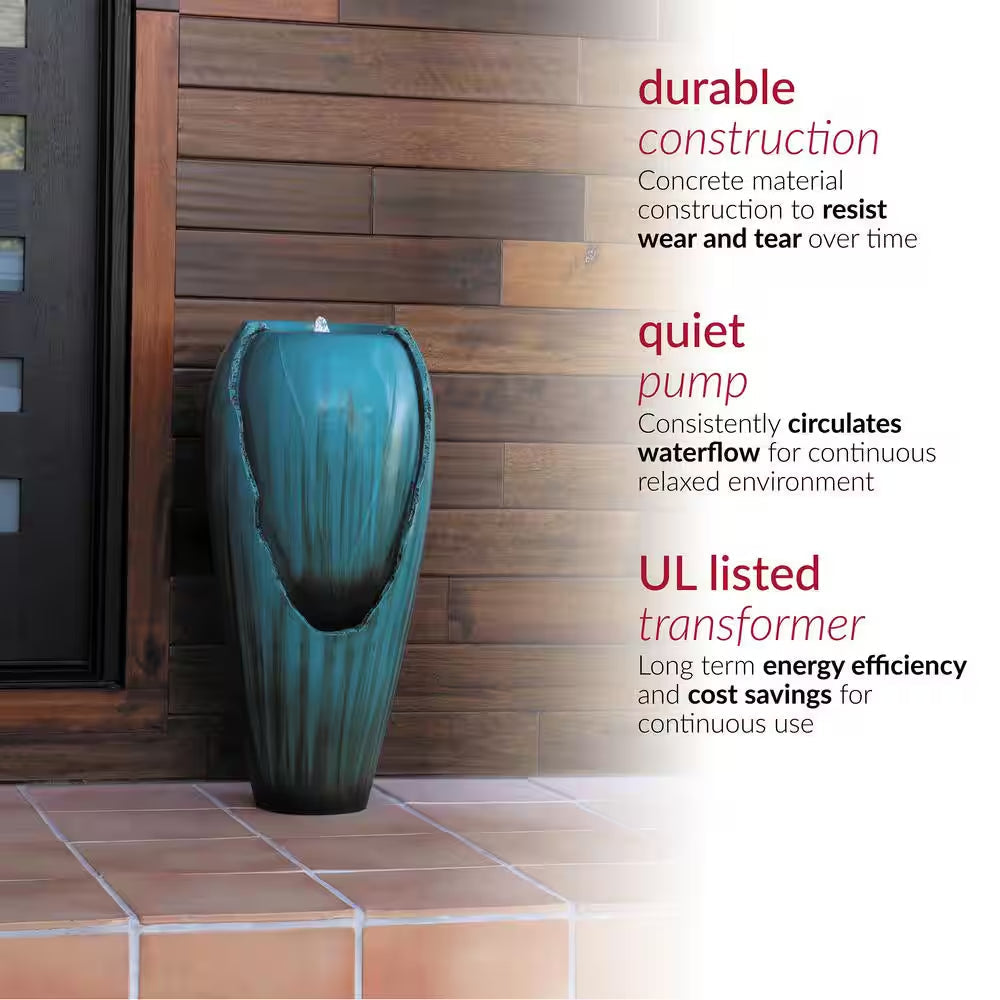 33 In. Tall Water Jar Fountain with LED Light, Turquoise