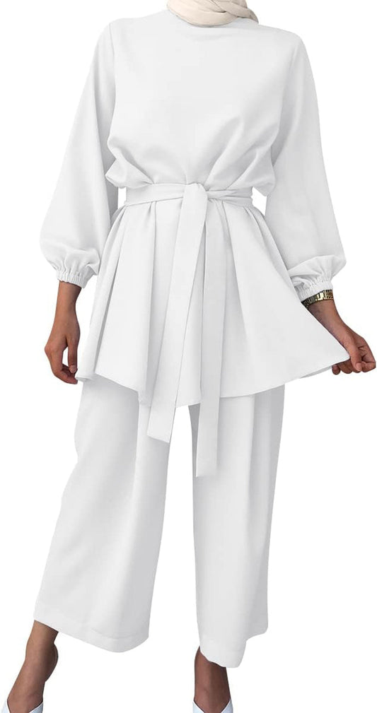 Abayas for Women Muslim Long Sleeve Loose Top Pants 2 Pcs Dubai Islamic Muslim Clothes