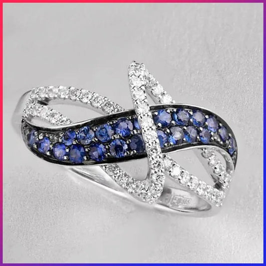 Women's Fashion Rings Exquisite silver-plated Blue Gemstone Ring Noble Women Diamond Engagement Wedding Birthday Cocktail Ring Beautiful Charming Valentine's Day Gift Proposal  Ring size 5-11