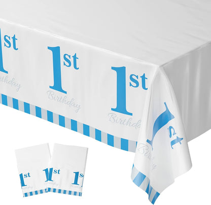 1St Birthday Table Covers (Pack of 2) - 54"X108" XL - First Birthday Decorations for Boys, 1St Tablecloth, Tablecover, Baby Boy 1St Birthday Decorations, One Year Old Brithday