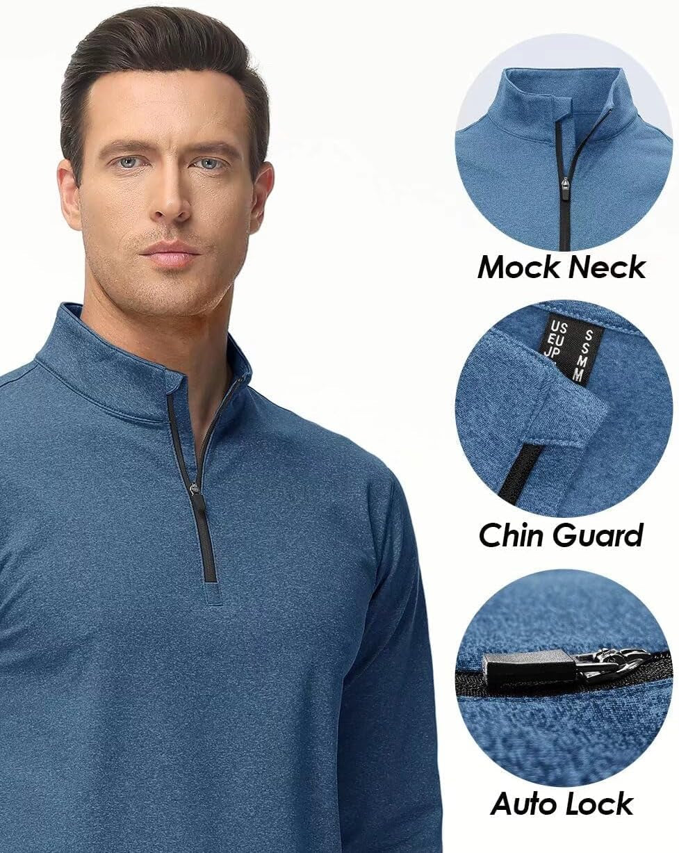 Men'S Quarter Zip Pullover Premium Fleece Lined Heather Long Sleeve Golf Shirts Midweight 1/4 Half Zip Sweatshirts