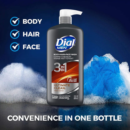 Men 3In1 Body, Hair and Face Wash, Ultimate Clean, 69 Fl Oz (3-23 Fl Oz Bottles)