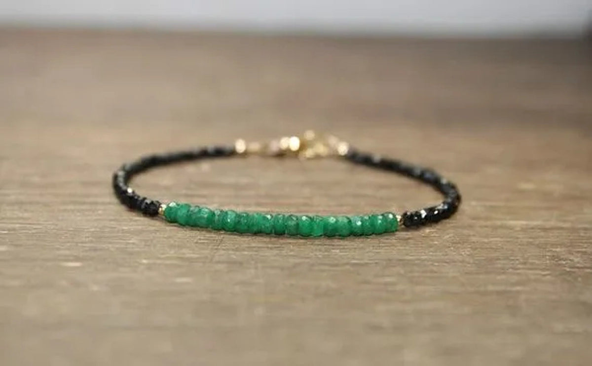 Emerald and Black Spinel Bracelet Emerald Jewelry Beaded Bracelet