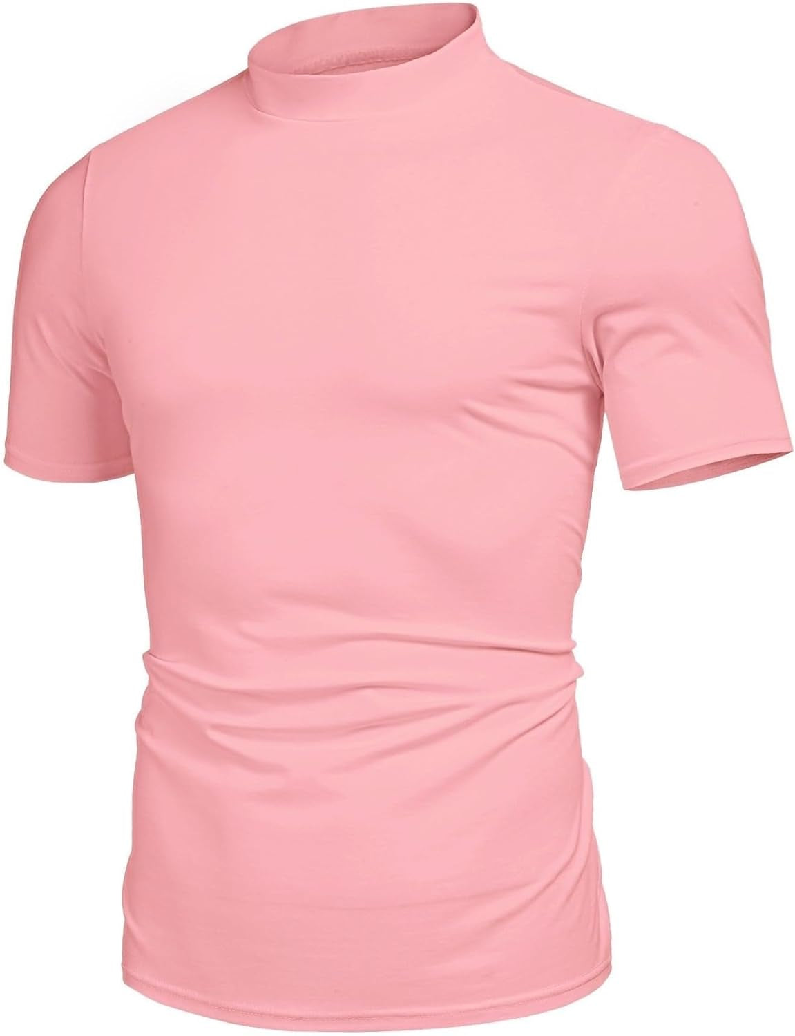 Mens Casual Turtleneck Mock Neck T Shirt Slim Fit Short Sleeve Summer Basic Tops