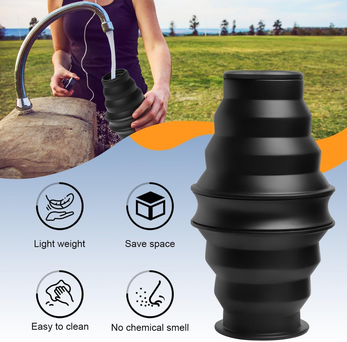 Collapsible Water Bottles BPA Free Leak Proof Foldable Silicone Bottle with Anti-Collapse Ring for Travel Camping Hiking Running Sport