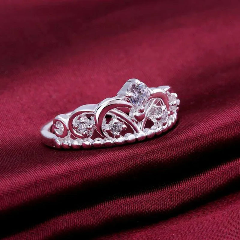 New 925 Sterling Silver Rings for Women Fine Crystal Crown Fashion Party Gifts Girl Student Luxury Charm Wedding Jewelry