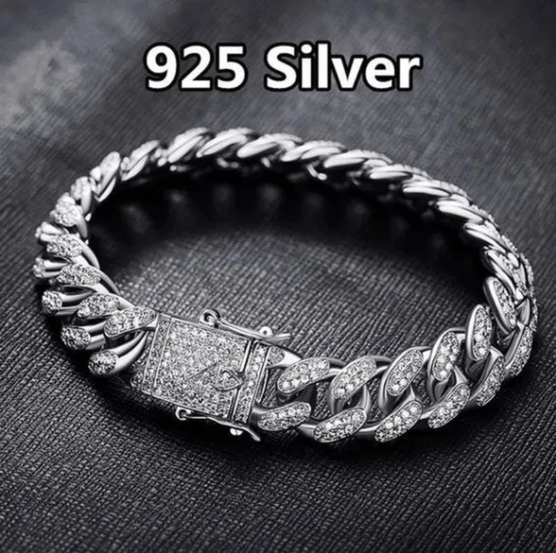 Christmas Mens Womens Diamond 925 Silver Plated Bracelet  Hiphop &Curb Cuban Bracelets