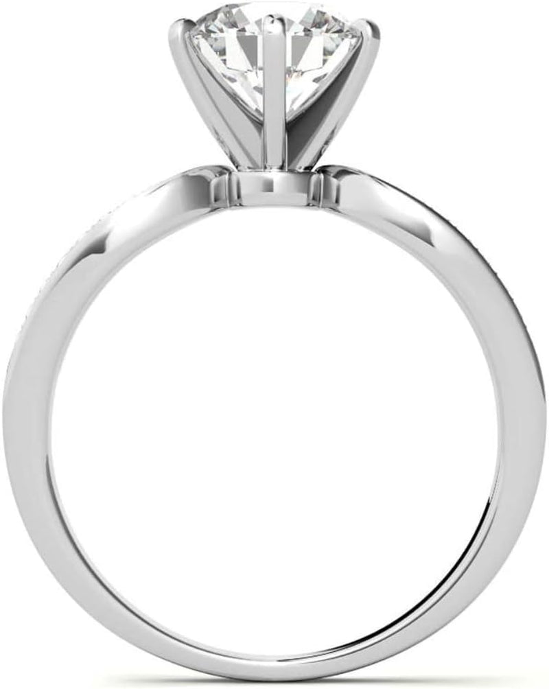 10K White Gold and 925 Sterling Silver 0.87 Carat round Brilliant Shape White Color Moissanite Diamond Pave Split Shank Wedding Ring for Her