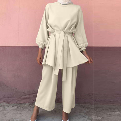 Abayas for Women Muslim Long Sleeve Loose Top Pants 2 Pcs Dubai Islamic Muslim Clothes