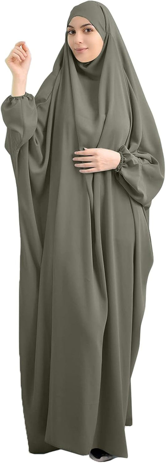 Women Muslim One-Piece Loose Full Cover Long Dress One-Size Overall Hijab Thobe Hooded Dress