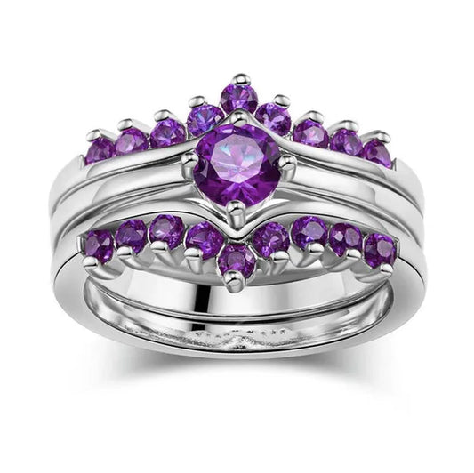 Sz5-10 Round 5mm Amethyst 10kt White Gold Filled Women's Wedding Ring 3 in 1 Bridal Sets