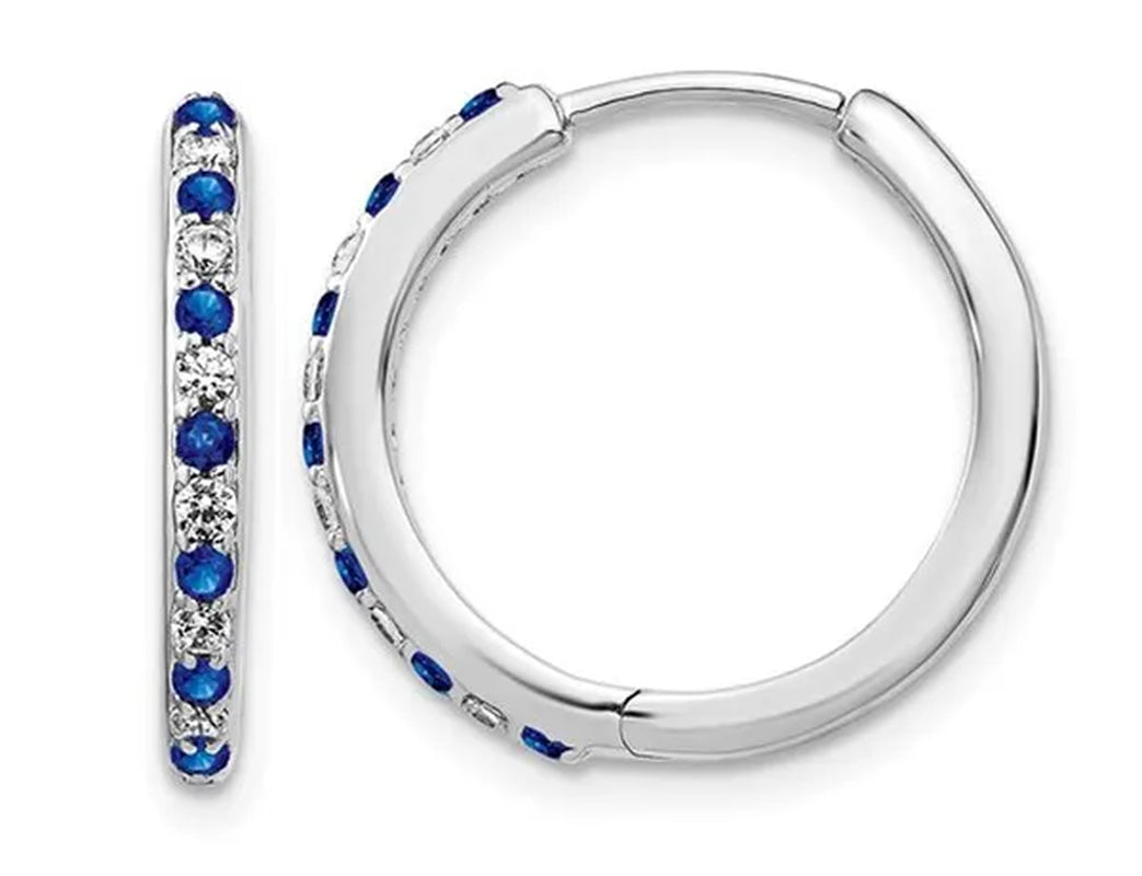 1/5 Carat (ctw) Lab Created Blue Sapphire Hoop Earrings in 14K White Gold with Lab Grown Diamonds