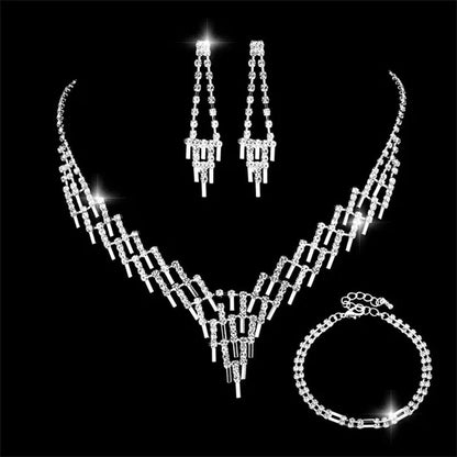 Women's Jewelry Set Rhinestone Crystal Bride Statement Choker Necklace Tiara Crown Link Bangle Bracelet Teardrop Dangle Earrings Set for Wedding Party Silver Plated White Crystal Necklace Earrings Bracelet