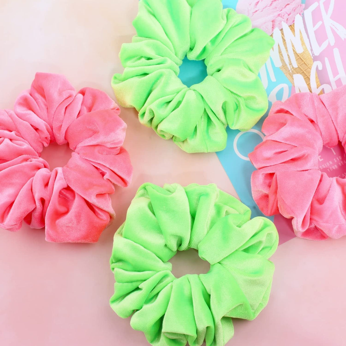 Extra Large Neon Scrunchies for Hair 80S, Premium Velvet Soft Jumbo Scrunchy, XL 6 Inch Big Elastic Band Women and Girls Hair Accessories, 4 Pack, Neon