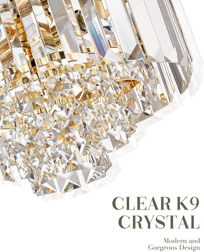 Gold Chandelier, 4-Tier Crystal Chandelier, Modern Pendant Light for Dinning Room Kitchen Island Bedroom Entryway, CC4215-3W-G