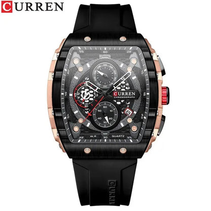 CURREN Mens Watch COOL Large Men's Classical Luxury Sports Design Watches Rubber Strap Waterproof Chronograph Date Quartz Relogios Masculino 8442