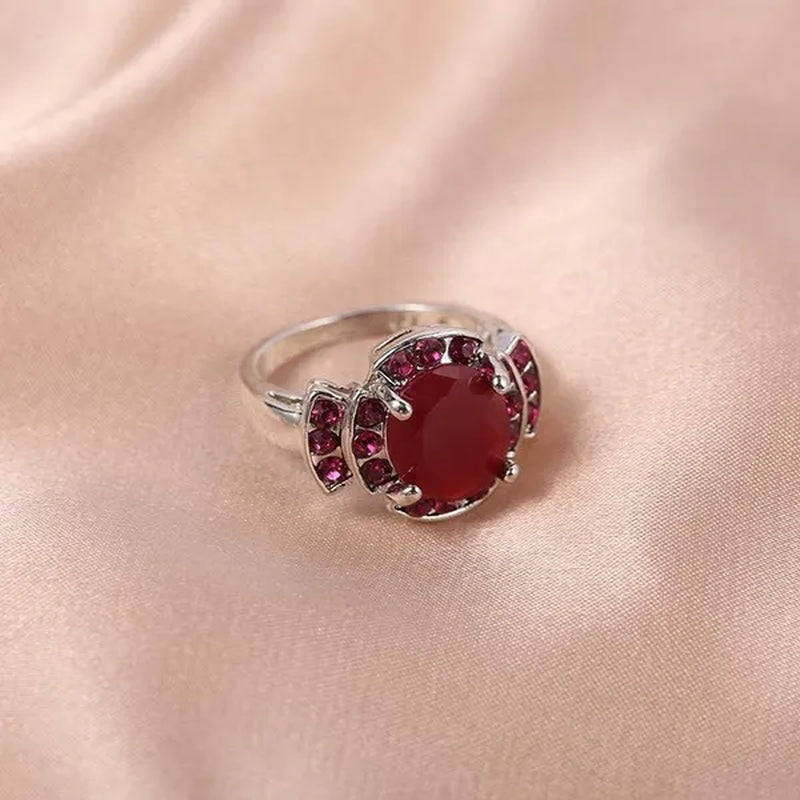 Women Ruby Oval Cut Gemstones 925 Silver Plated Engagement Ring Size 6-10