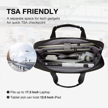 17.3 Inch Expandable Slim Laptop Briefcase for Business Travel, Water-Resistant Work Bag with Organizer Compartment, Black