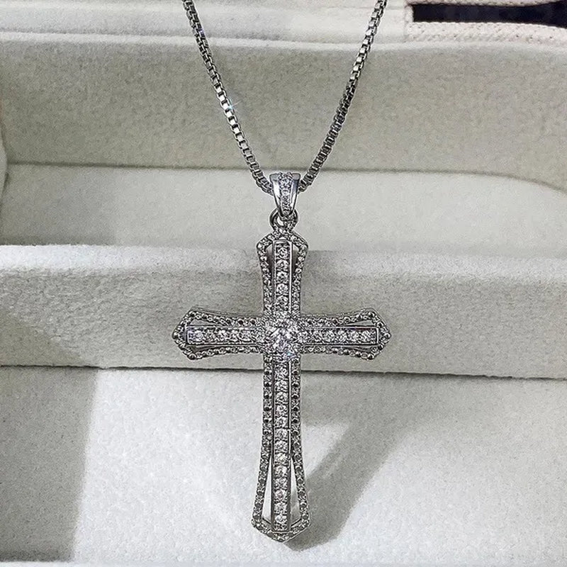 Jewelry Fashion Diamond Pendants 925 Sterling Silver Jesus Cross Necklace Ornament