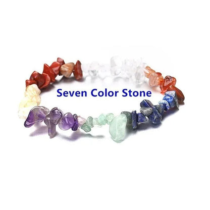 Natural Crystal Chakras Bracelet Natural Gemstone Chips Jewelry Bracelet Amethyst Red Agate Carnelian White Crystal Turquoise Citrine Bracelet (Adjustable Size)