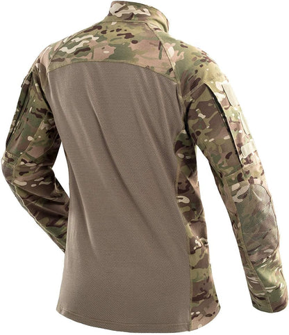 Men'S Tactical Military Combat Shirt Long Sleeve Cotton Camo T Shirt with Zipper