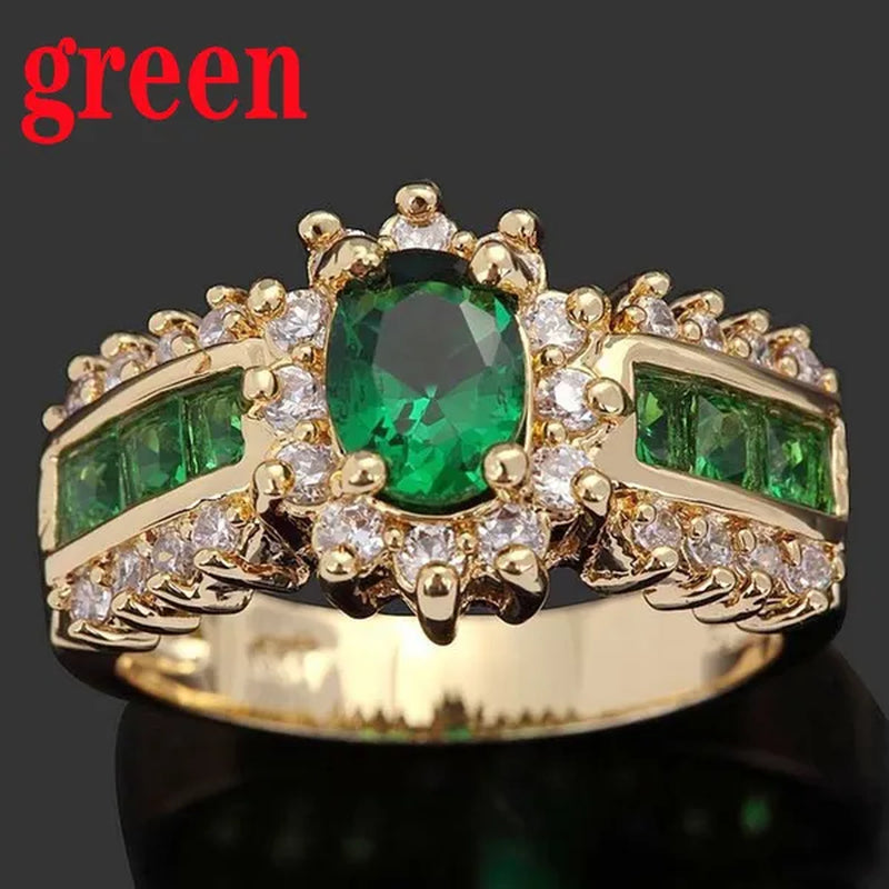 Fashion Women's 18K Golden Plated Ruby / Sapphire / Pink CZ Wedding Ring Size 6-11 Ring (Choice Color and Size )