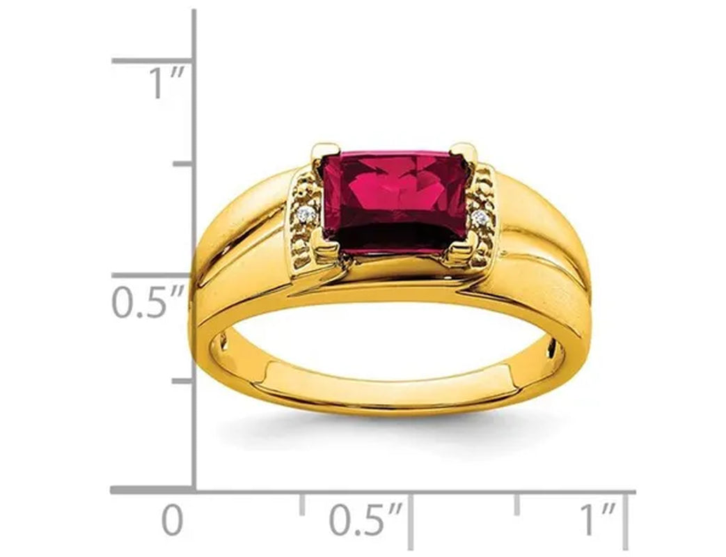 Mens 1.60 Carat (ctw) Lab Created Ruby Ring in 14K Yellow Gold