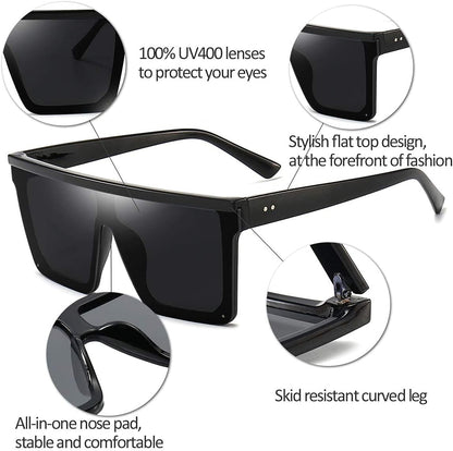 Square Oversized Sunglasses for Women Men Fashion Flat Top Big Black Frame Shades