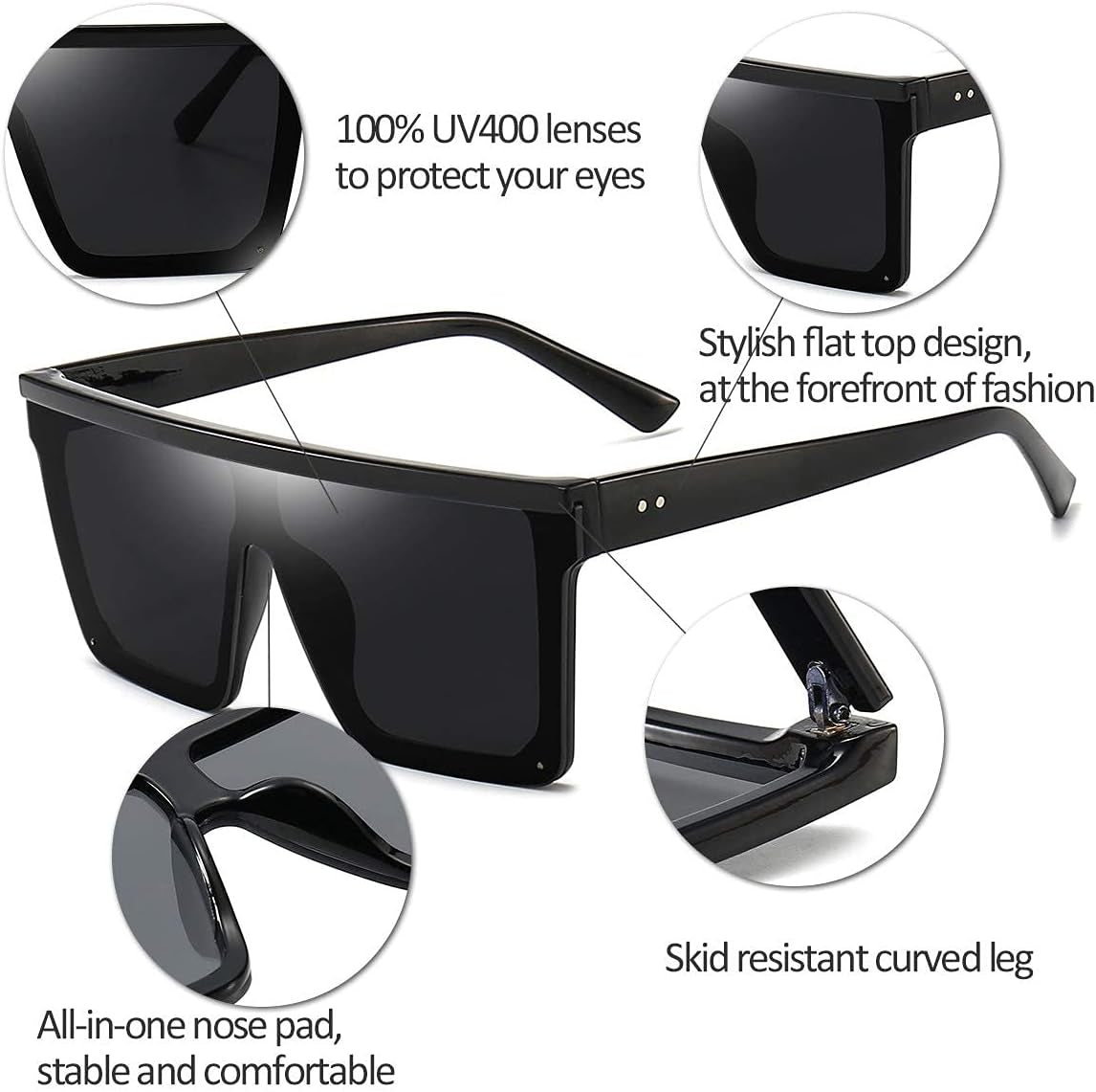 Square Oversized Sunglasses for Women Men Fashion Flat Top Big Black Frame Shades