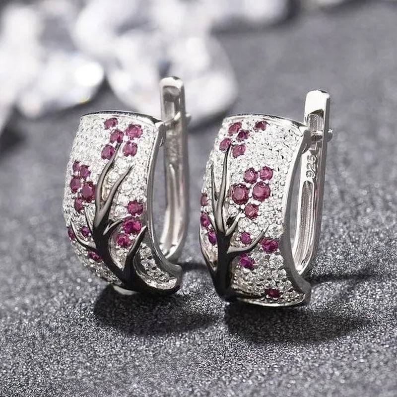 Dazzling 925 Sterling Silver Natural Gemstone Diamond Floral Earrings Women Wedding Engagement Fine Jewelry