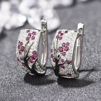 Dazzling 925 Sterling Silver Natural Gemstone Diamond Floral Earrings Women Wedding Engagement Fine Jewelry