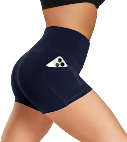 Biker Shorts Women with Pockets - 3"/5"/8" High Waisted Soft Tummy Control Workout Shorts for Yoga Athletic Gym