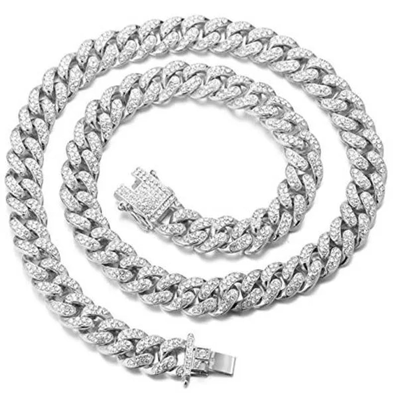 Fashion Gold Stainless Steel Hip Hop Jewelry Iced Out Diamond Thick Miami Cuban Link Chain Necklace Bracelet Watch Ring Jewelry Set
