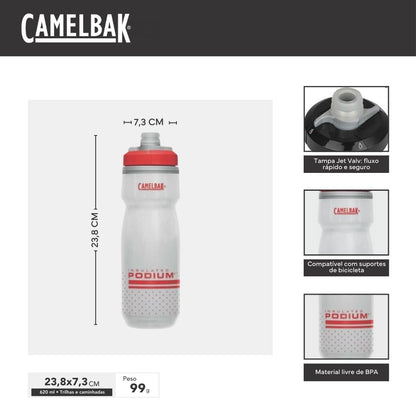 Podium Chill Insulated Bike Water Bottle - Easy Squeeze Bottle - Fits Most Bike Cages - 21Oz, Fiery Red/White
