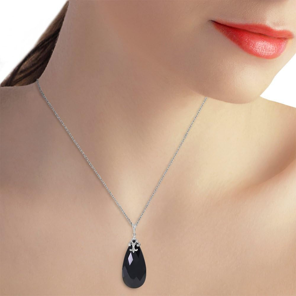14K White Gold Necklace with Briolette 31X16 Mm Black Onyx