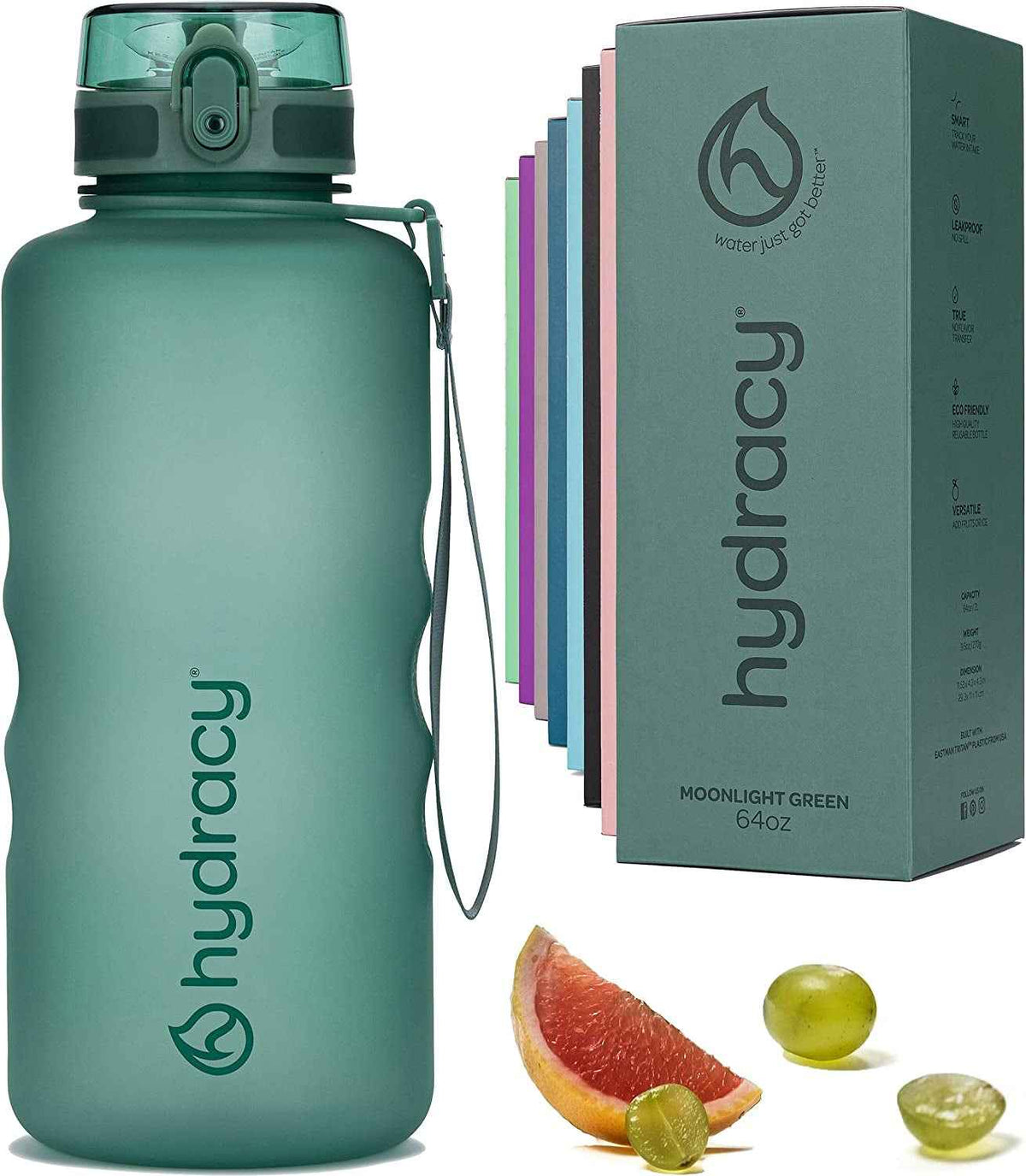 Water Bottle with Time Marker -Large BPA Free Water Bottle & No Sweat Sleeve -Leak Proof Gym Bottle with Fruit Infuser Strainer & Times to Drink -Ideal for Fitness Sports & Outdoors