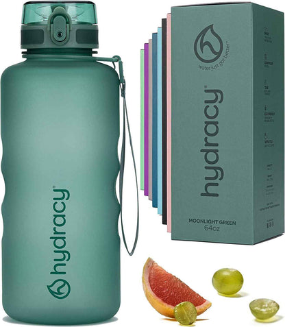 Water Bottle with Time Marker -Large BPA Free Water Bottle & No Sweat Sleeve -Leak Proof Gym Bottle with Fruit Infuser Strainer & Times to Drink -Ideal for Fitness Sports & Outdoors