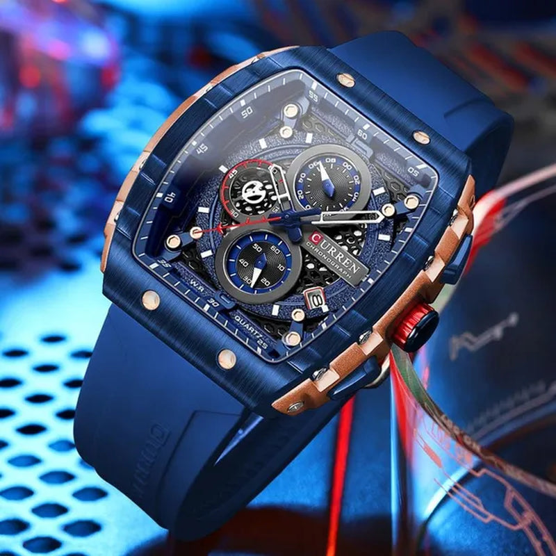 CURREN Mens Watch COOL Large Men's Classical Luxury Sports Design Watches Rubber Strap Waterproof Chronograph Date Quartz Relogios Masculino 8442