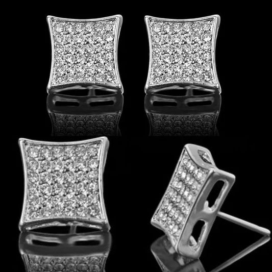 WKLP2014  36 Diamonds Kite Shape Unisex 's Hip Hop Iced Stud Earrings Silver and Gold Square Earring