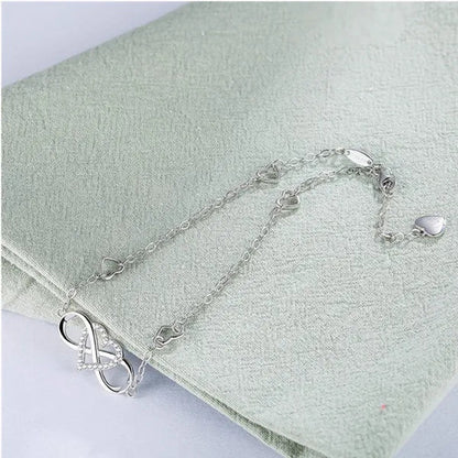 Exquisite Fashion Womens Ankle Bracelet 925 Sterling Silver Anklet Cubic Zirconia Infinity Heart Summer Beach Stylish Chain Adjustable Gift for Women