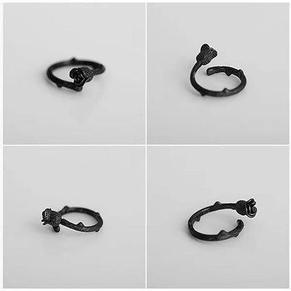 Novel Design Gun Black Plated Rose Flower Rings for Women Jewelry Adjustable Joint Ring Circle Womens Party Valentine's Day Gifts
