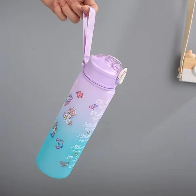 Water Bottle With Time Marker & Straw, 900ML/2000ML Large Capacity Motivational Leakproof Plastic Water Jug For Fitness Gym School Outdoor Travel Work Camping Hiking Hunting Fishing To Ensure You Drink Enough Water Daily