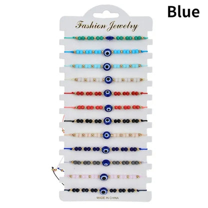 12 Pcs/Lot Fashion Colorful Evil Eye Beaded Bracelets Handmade Braided Adjustable Yoga Bracelet for Women Men Jewelry