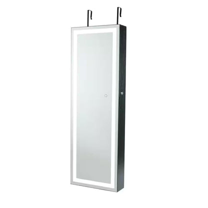 Door Wall Mount Touch Screen LED Light Mirrored Jewelry Box Cabinet Storage Lockable