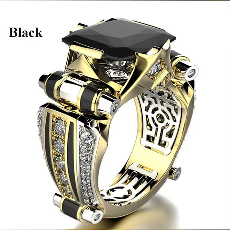 Fashion Classic Gold Plated Men Multi-Element Classic Black Cubic Zirconia Party Men'S Ring