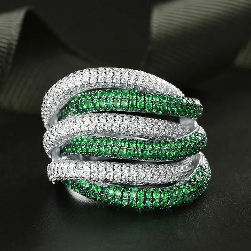Luxury  Silver Natural Gemstones Emerald Twist Rings Birthstone Engagement Rings Wedding Anniversary Bride Women Ring Size 6 7 8 9 10