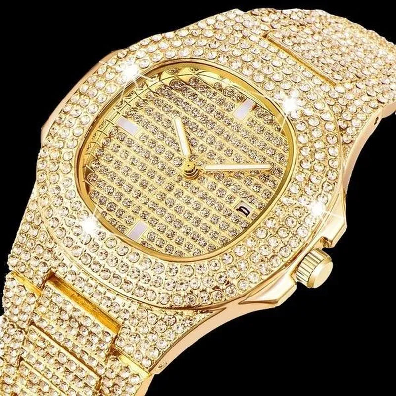 Fashion Gold / Silver Plated Solid Stainless Steel Iced Out Diamond Bracelet Thick Miami Cuban Link Chain Necklace Hip Hop Jewelry